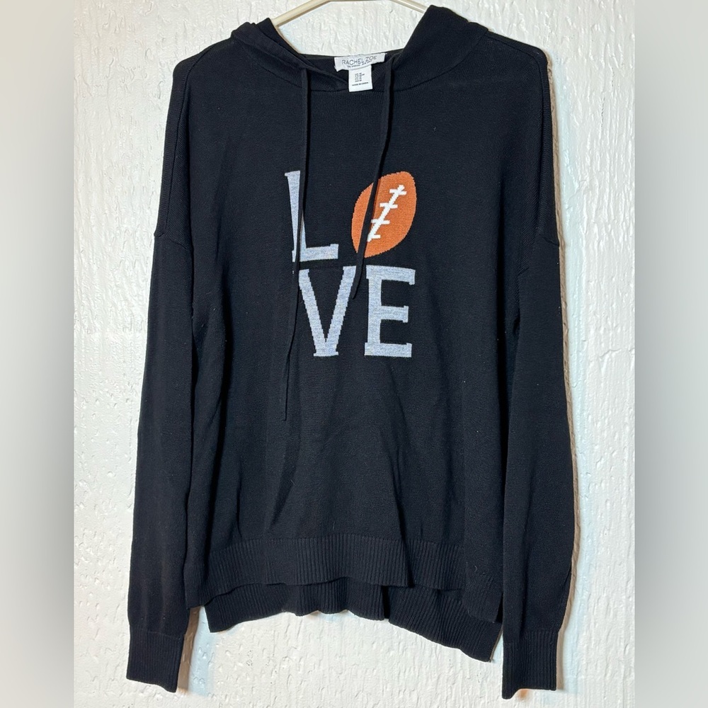 Rachel Zoe Black Football Knit Sweater Hoodie Women Size Medium